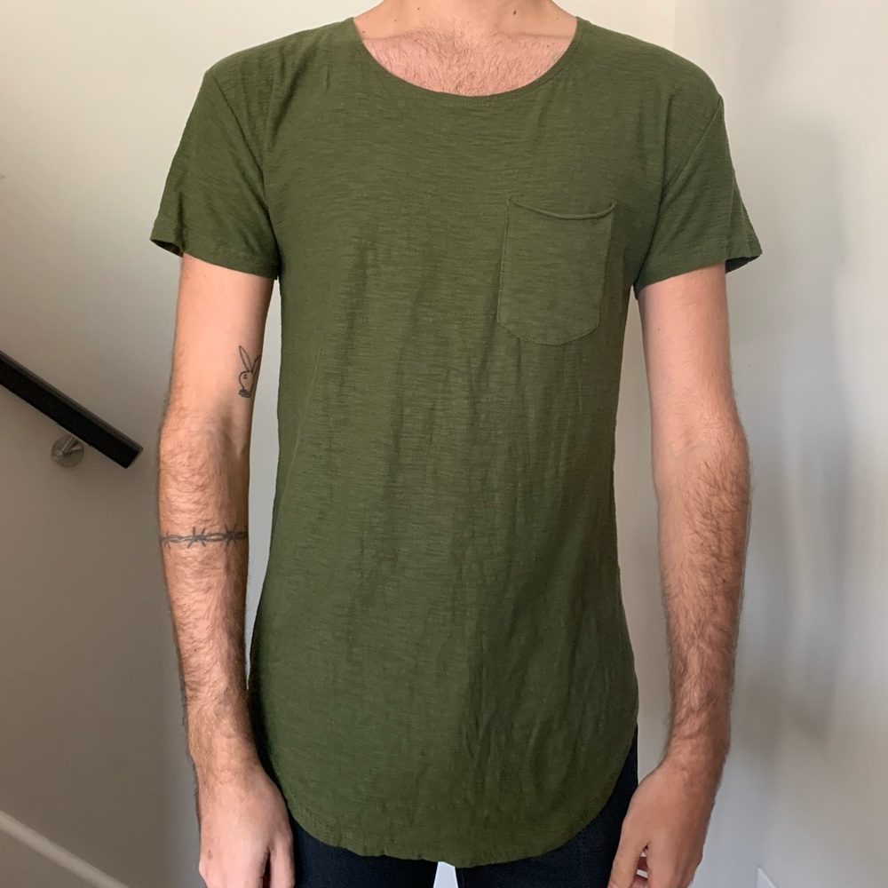 Urban Outfitters Wide Neck Green Tee, front pocket